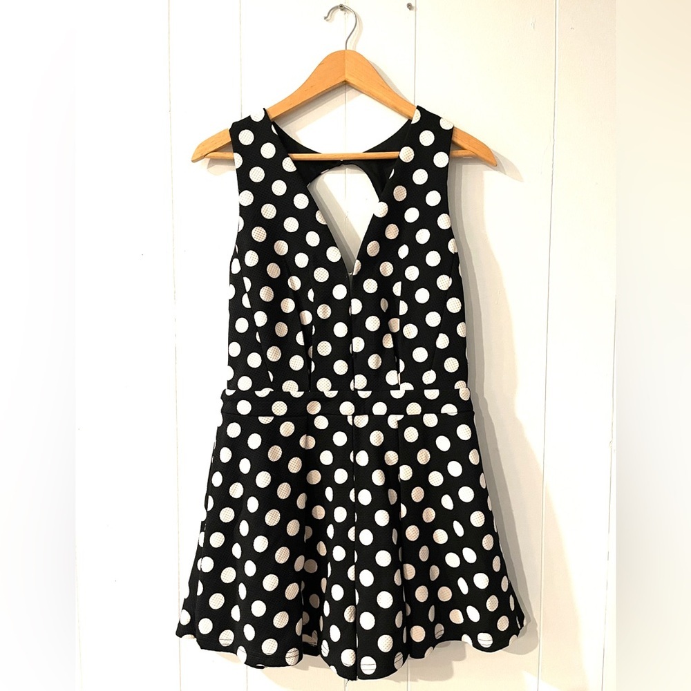 Romper black white polka dot Windsor Women’s size L Retro